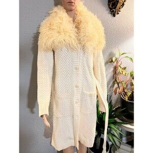 Colette mordo cardigan Sweater Trimmed With real Lamb Fur ,beige  size S
